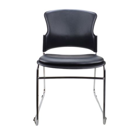 Eve Visitor Chair No Arm Chrome Sled,  Black PU Vinyl 110kg