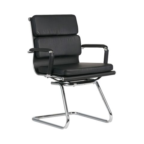 Mercury Visitor Chair Padded Back, Black Vinyl 120kg