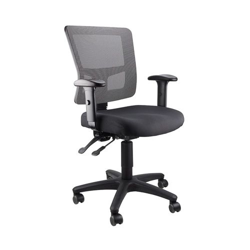 Toledo Mesh Back Chair Adj Arms 2L 110kg Grey Mesh/Blk Seat