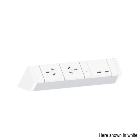 Athena Power Rail 2 rotated GPO 2 USB A/A, 1m lead White