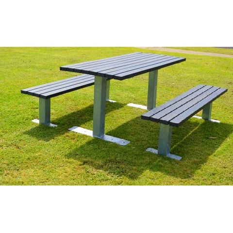 Outdoor Table & Bench Seats & Galvanised Frame & Recycled Plastic Slats