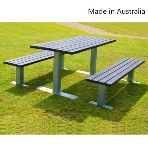 Outdoor Table & Bench Seats & Galvanised Frame & Recycled Plastic Slats