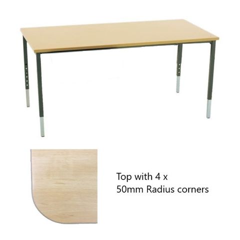 School Table. Top  L1200 x D600mm with Radius Corners. Frame: 4 leg height adjustable