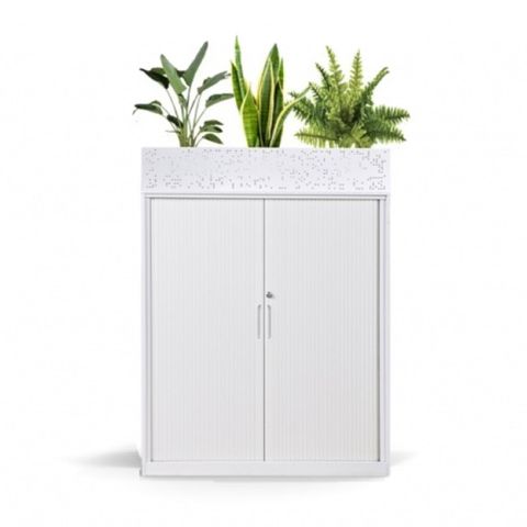 Tambour Cupboard with Plant Box H1000xW900 White