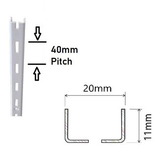 Wall Strip 40mm Pitch Single Slot 2100mm White