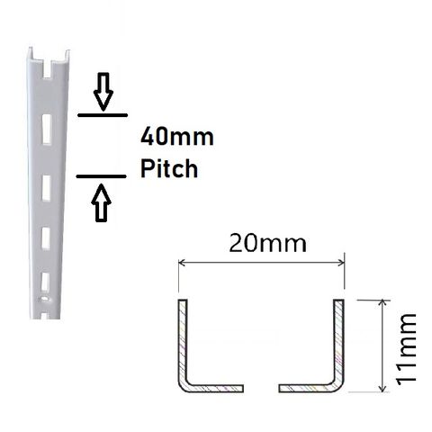 Wall Strip 40mm Pitch Single Slot 2100mm White