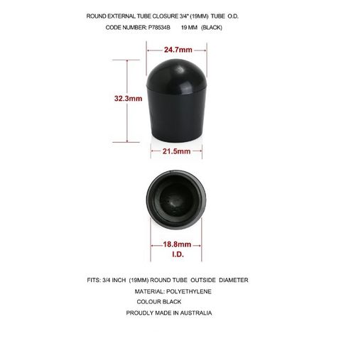 Round Cap Domed Base P785 3/4" 19mm Black