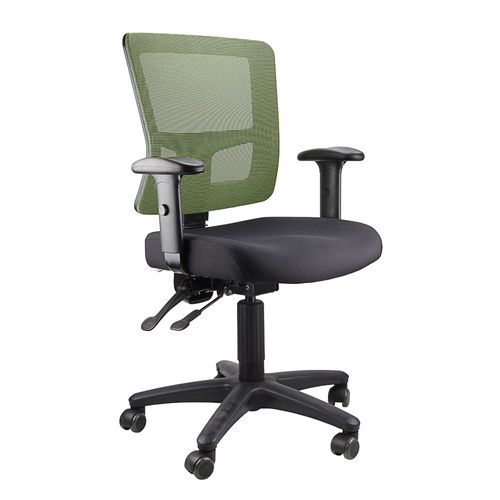 Toledo Mesh Back Chair Adj Arms 2L 110kg Green Mesh/Blk Seat