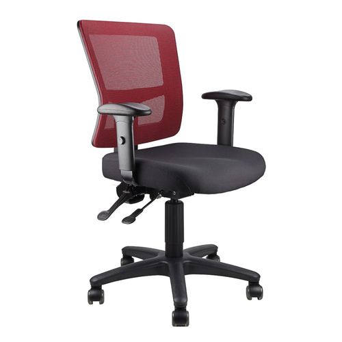 Toledo Mesh Back Chair Adj Arms 2L 110kg Red Mesh/Blk Seat