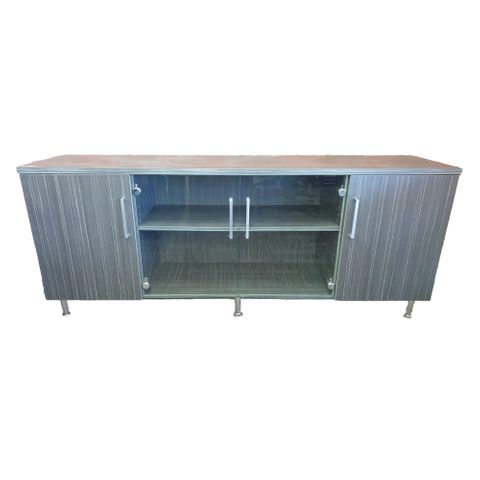 View Credenza with Glass Middle Doors & Solid Melamine End Doors