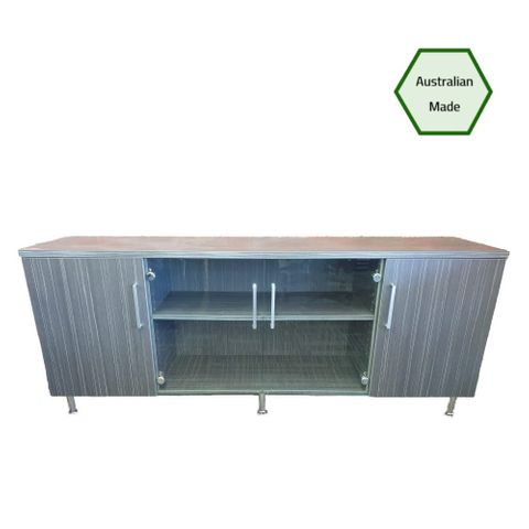 View Credenza with Glass Middle Doors & Solid Melamine End Doors