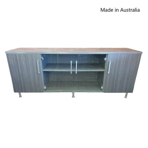 View Credenza with Glass Middle Doors & Solid Melamine End Doors