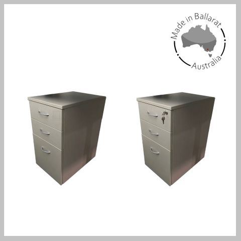 Mobile Pedestal Melamine Range - 2 Small + 1 File Drawers - Narrow W350 x H640 x D511mm