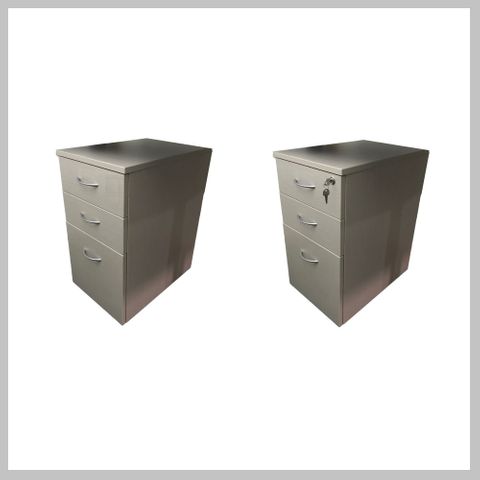 Mobile Pedestal Melamine Range - 2 Small + 1 File Drawers - Narrow W350 x H640 x D511mm