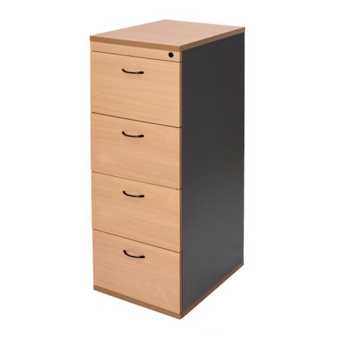 Filing Cabinet 4Drawers Locking Melamine Beech/Ironstone