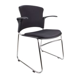 Eve Visitor Chair with Arms Chrome Sled,  Black PU Vinyl 110kg