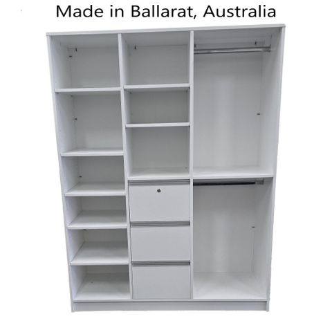 Bookcase Wardrobe Unit with Shelves + HangingStorage + Drawers