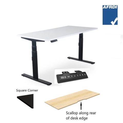 Vertilift Electric Desk L1400xD700mm 2Leg600 Blk Fr L1 Scallop