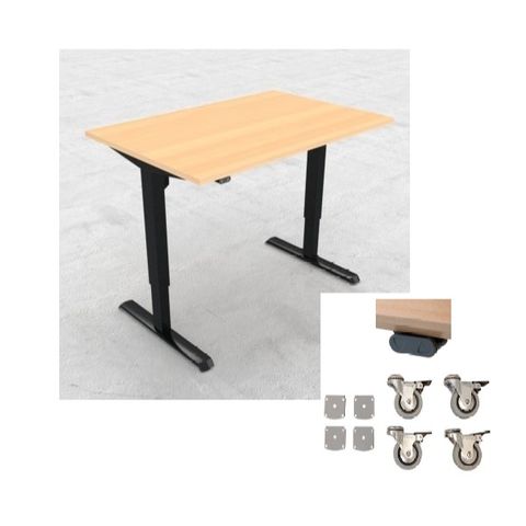 DM33 1200x750mm Electric Desk Fxd Rail Blk L2 Castors