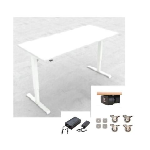 DM33 1200x750mm Electric Desk Fxd Rail Wht L1 Rad Cast Batt