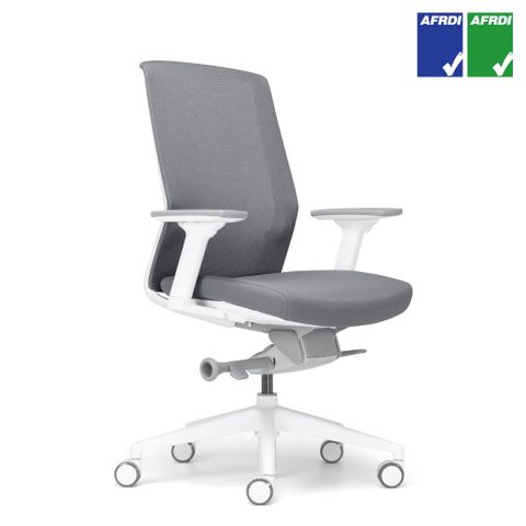 Aveya Mesh Adj Arms Wte/White Bas 140kg  Fab:Senso