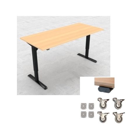 DM33 1500x750mm Electric Desk Fxd Rail Blk L2 Castors