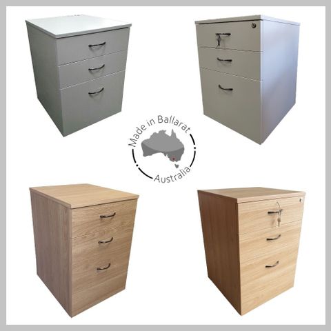 Mobile Pedestal Melamine Range - 2 Small + 1 File Drawers - W470 x H640 x D511mm