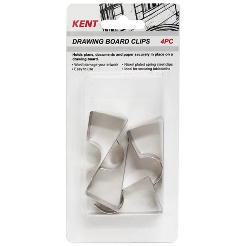 Kent Drawing Board Clips Metal Set 4