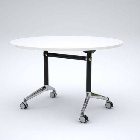 Modulus Flip Table Round 1200mm H720 Black/Chr Fr  White Top