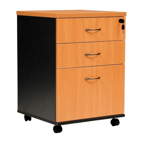 Logan Mobile Pedestal 2 Small + 1Filing Drawers Beech/Ironstone