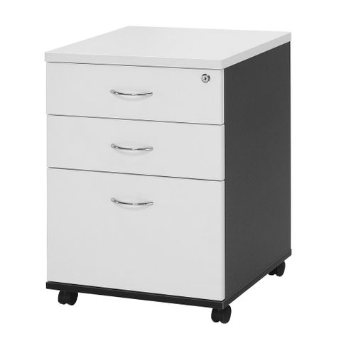 Logan Mobile Pedestal 2 Small + 1Filing Drawers White/Ironstone