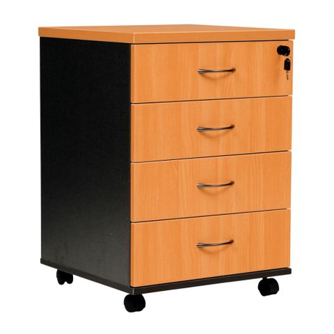 Logan Mobile Pedestal 4 Small Drawers Beech/Ironstone