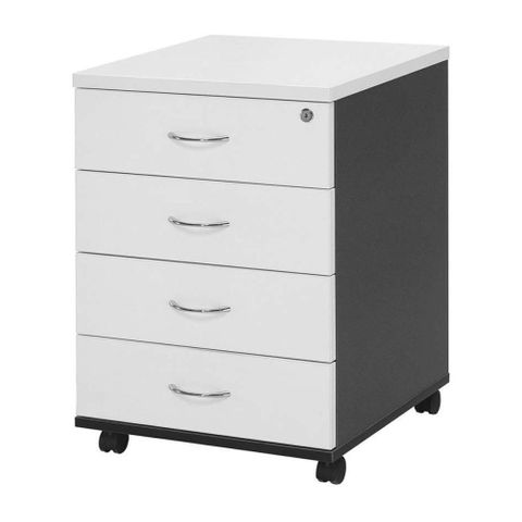 Logan Mobile Pedestal 4 Small Drawers White/Ironstone