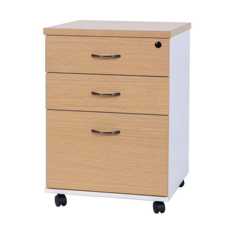 Logan Mobile Pedestal 2 Small + 1Filing Drawers Oak/White