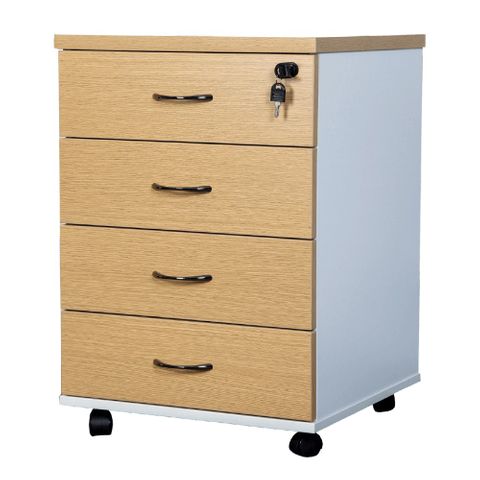 Logan Mobile Pedestal 4 Small Drawers Oak/White