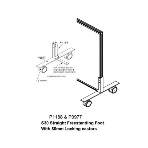 S30 Straight Freestanding Foot with locking Castors