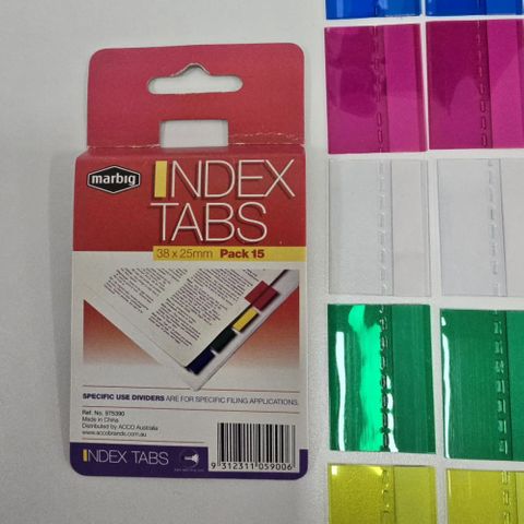Marbig Index Tabs:38mm x 25mm (pk of15)