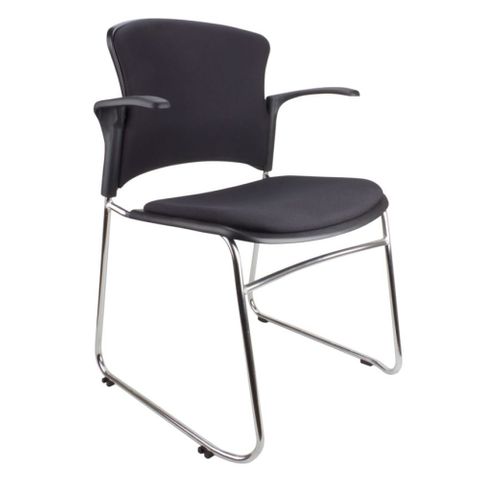 Eve Visitor Chair with Arms Chrome Sled,  Black Fabric 110kg
