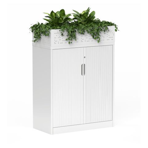 Tempo Tambour Cupboard H1020xW900xD450mm & Planter Box White