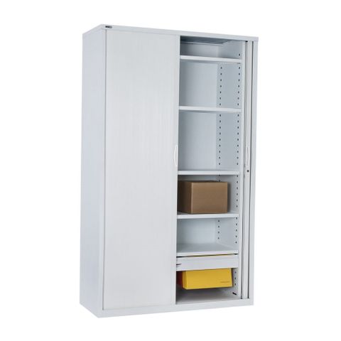 GO Tambour Cupboard H1981xW900xD473mm 5 Sh White