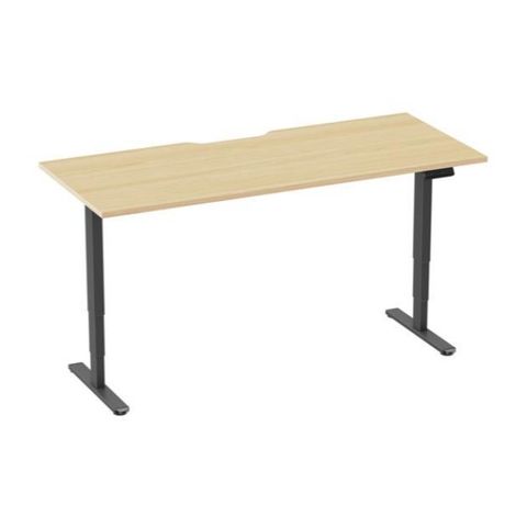 Electric Desk Top 1500x750mm Scallop Dual Motor Sq 100kg Oak/Black Ass