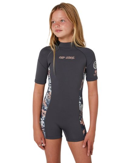 Rip Curl 2024 Dawn Patrol Junior Girls 2mm Back Zip Short Sleeve Springsuit