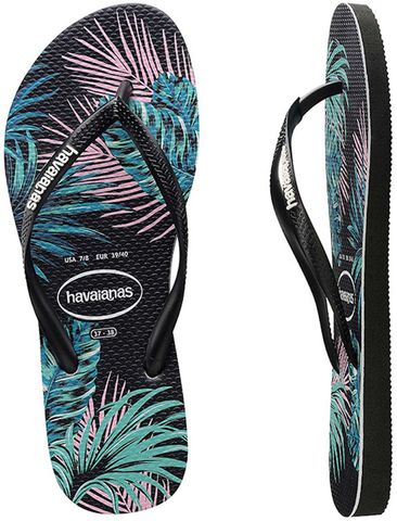 Havianas 2019 Slim Floral Tropical (Leaf) Black/Black