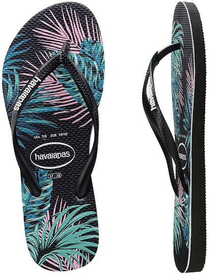 Havianas 2019 Slim Floral Tropical (Leaf) Black/Black