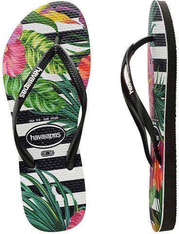 Havianas 2019 Slim Floral Tropical (Stripes) Black/White