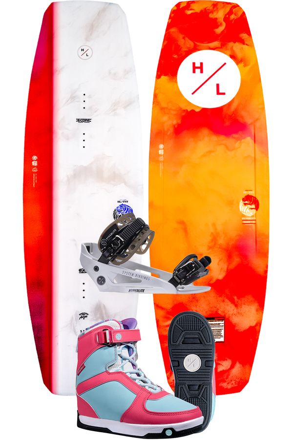 Hyperlite 2025 TNT Ladies Cable Park Wakeboard with Aries Boots & White System Bindings