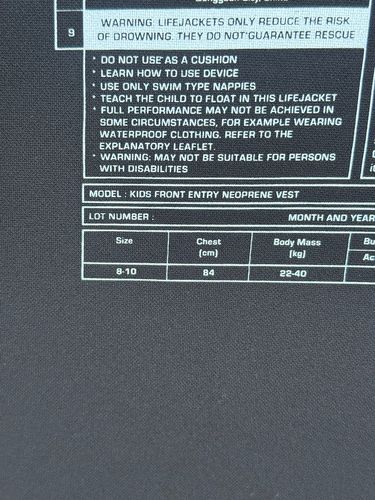 KGB KGB Boys 8-10 Vest sample. NOT APPROVED. New (C207)