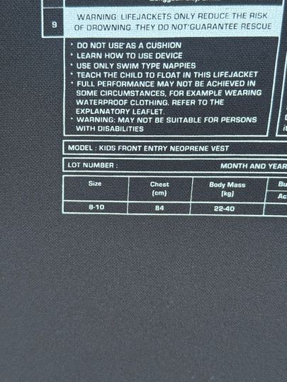 KGB KGB Boys 8-10 Vest sample. NOT APPROVED. New (C207)