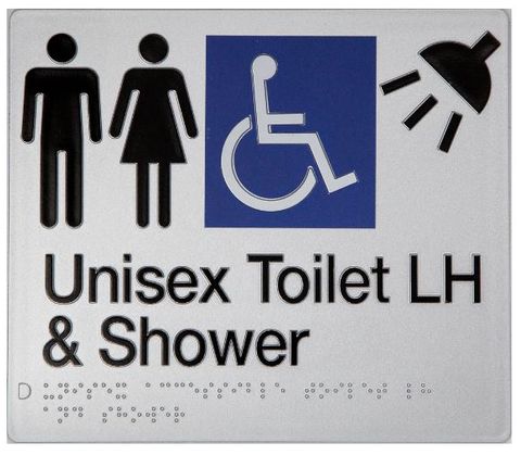 UNISEX TOILET LH AND SHOWER SIGN DISABLE - SILVER