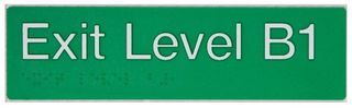 BRAILLE EXIT SIGN BASEMENT 1 WHITE ON GREEN